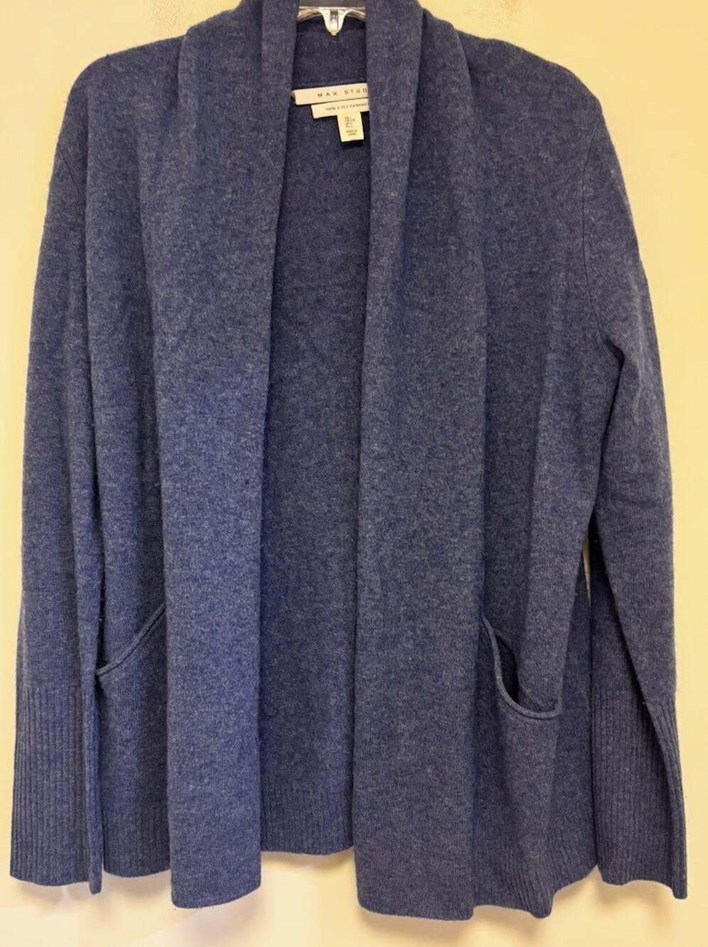 Max Studio 100% 2 Ply Cashmere Blue Cardigan (Has Flaws) Size Large